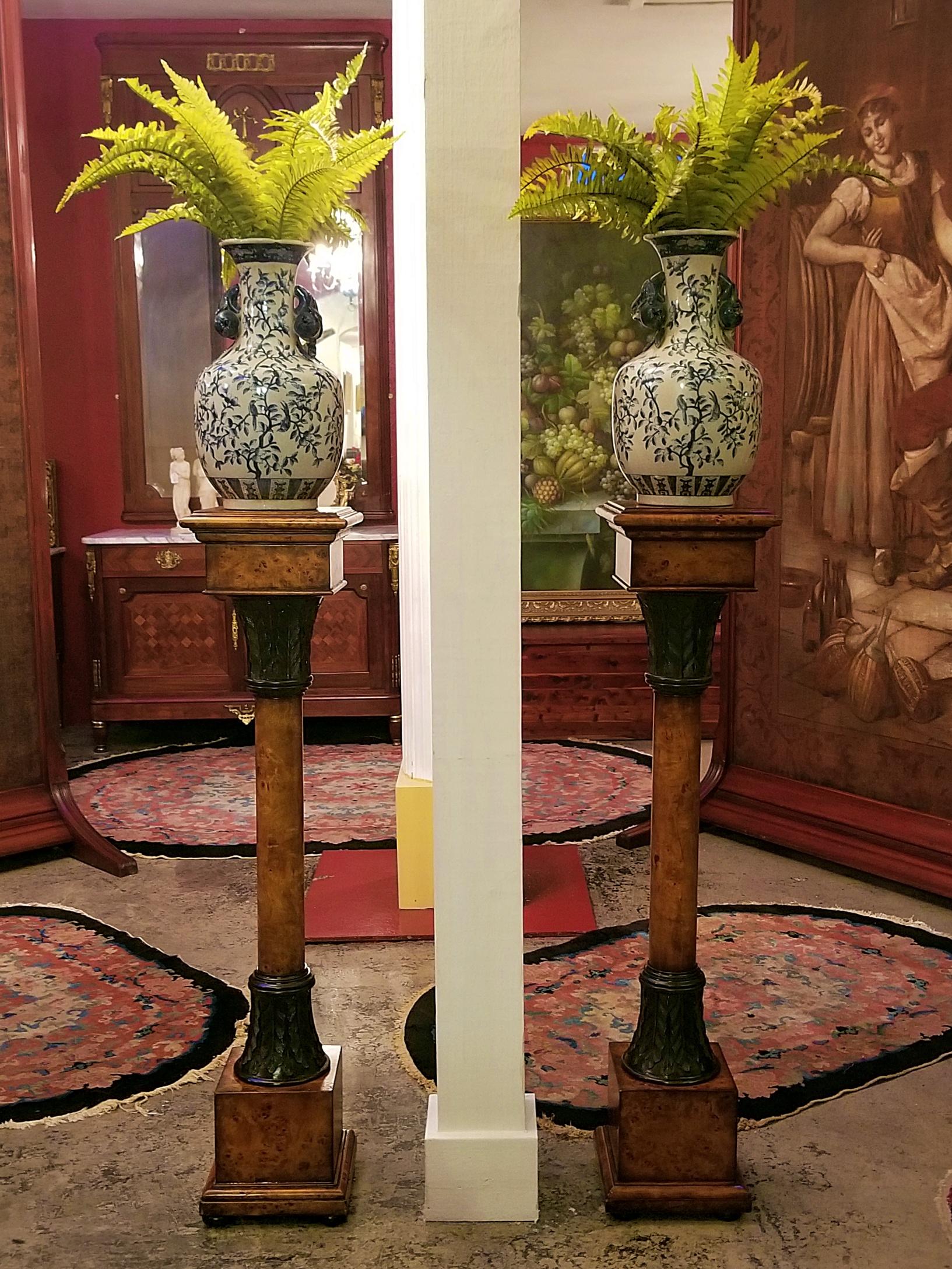 Pair of Biedermeier Style Burlwood and Bronze Mounted Pedestals 3