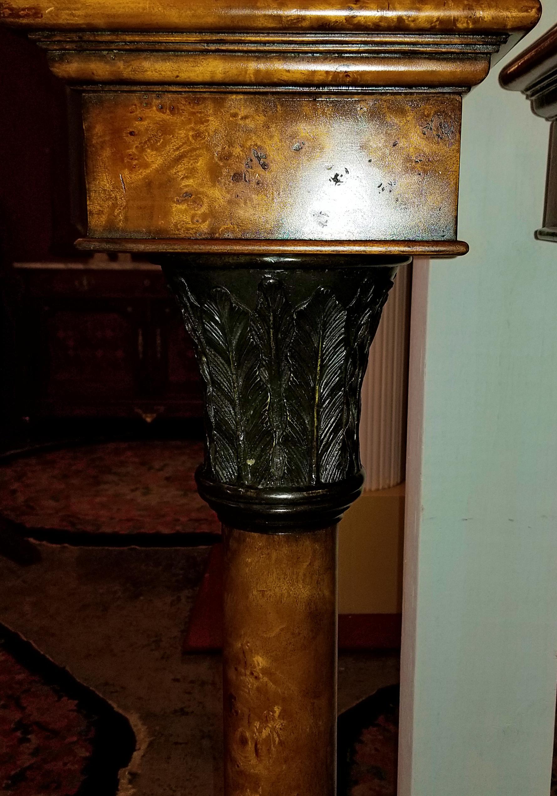 Presenting a gorgeous PPair of Biedermeier Style Burlwood and Bronze Mounted Pedestals.

Probably 20th century and possibly made by the high-end manufacturer, Theodore Alexander of NY and S. Carolina.

Made of stunning burl yewood with a glorious