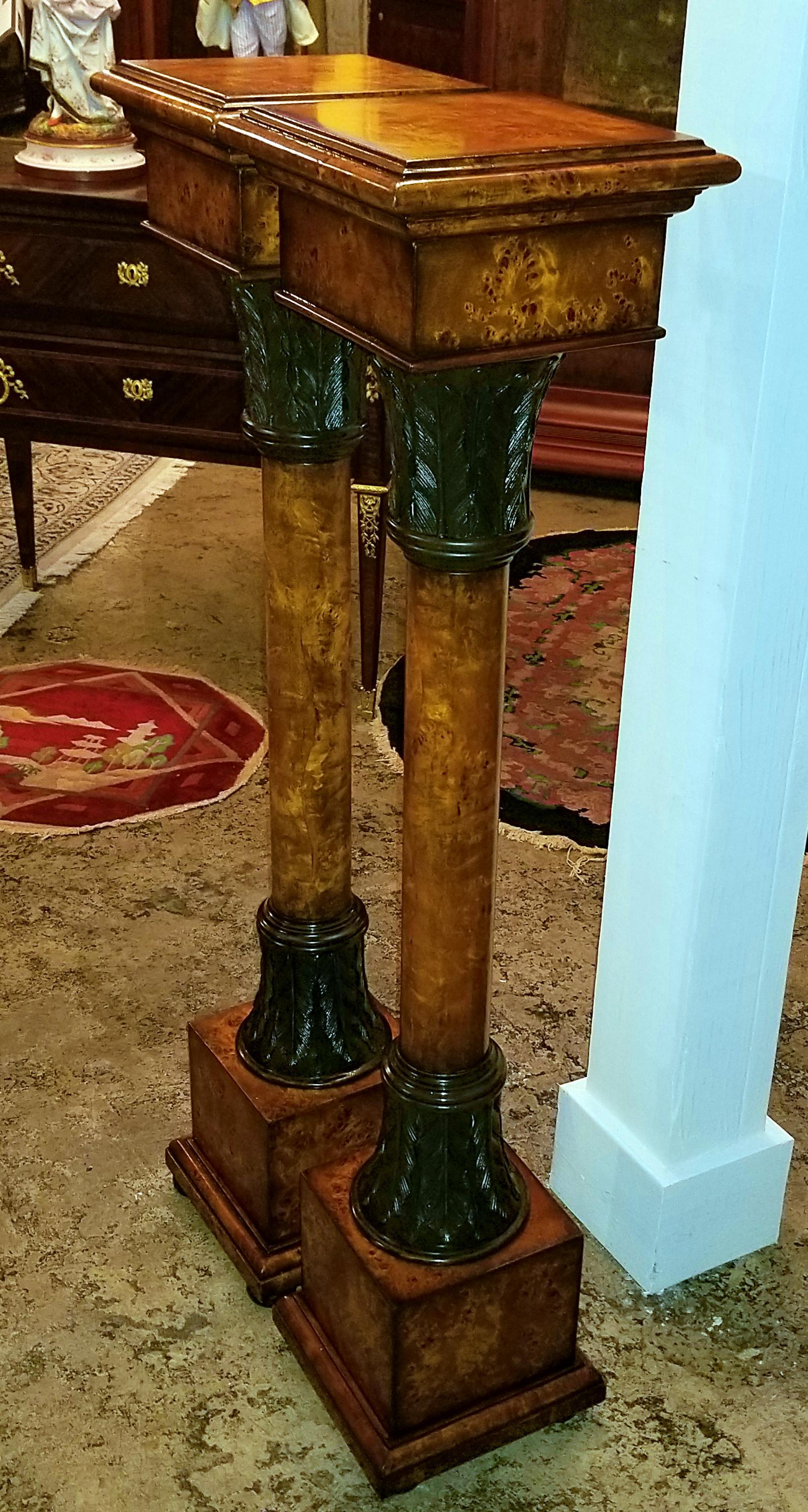 Pair of Biedermeier Style Burlwood and Bronze Mounted Pedestals In Good Condition In Dallas, TX