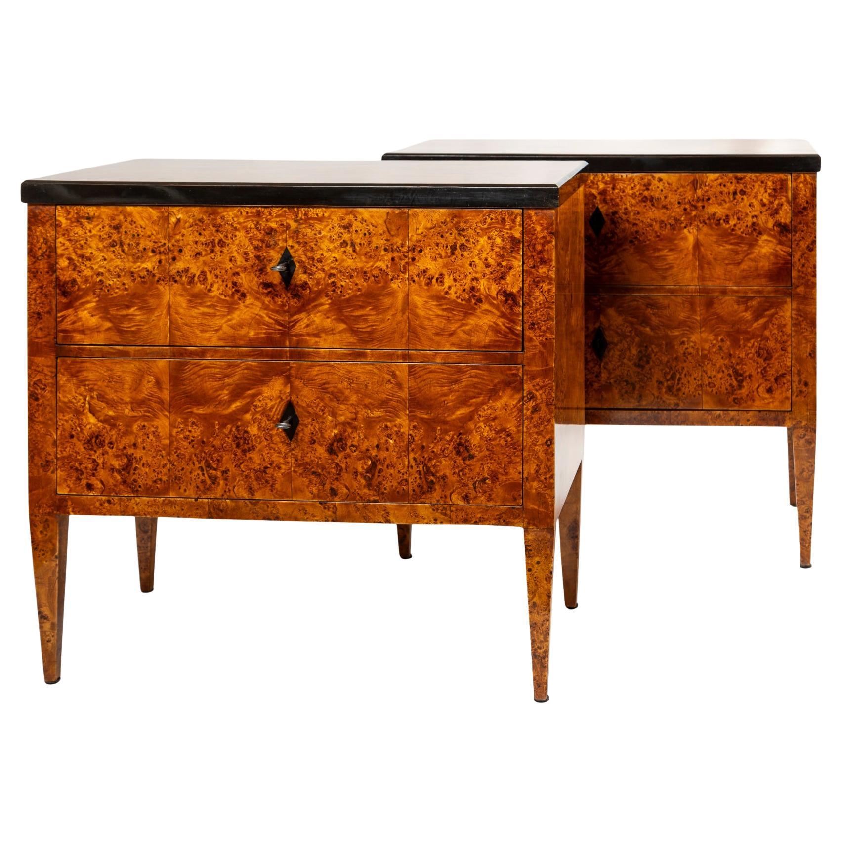Pair of Biedermeier Style Burled Birchwood Chests
