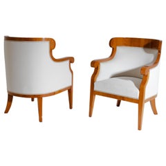 Pair of Biedermeier-Style Cherry Wood Bergère Chairs, Germany, Late 19th Century