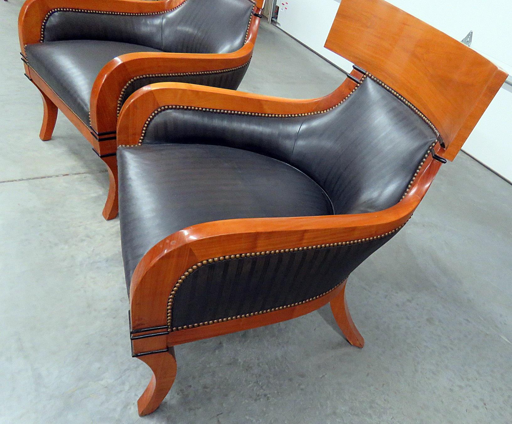 Leather Pair of Biedermeier Style Club Chairs