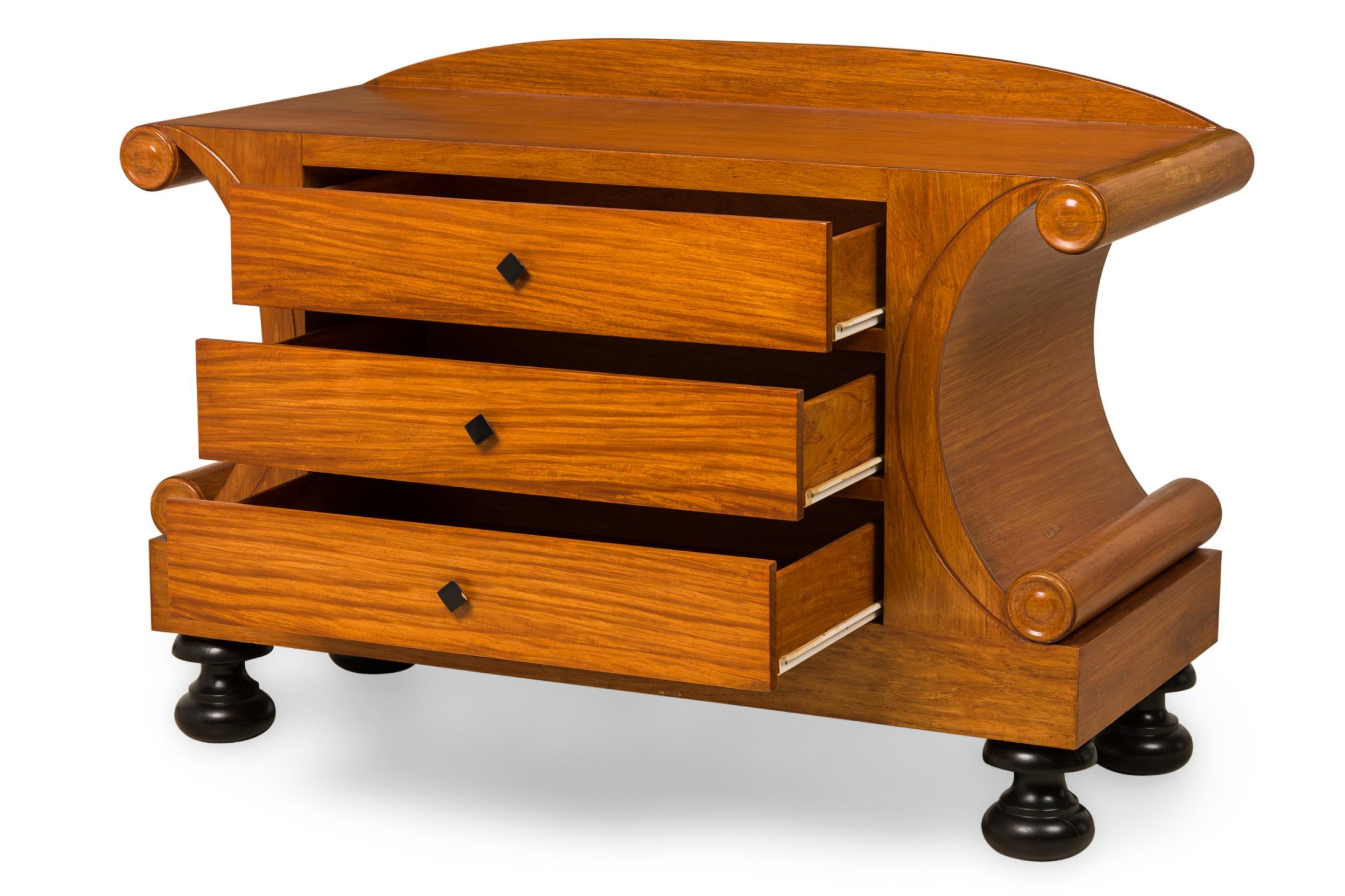Wood Pair of / Biedermeier-Style Fruitwood 3-Drawer Chests, style of Josef Danhauser For Sale