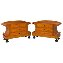 Pair of / Biedermeier-Style Fruitwood 3-Drawer Chests, style of Josef Danhauser