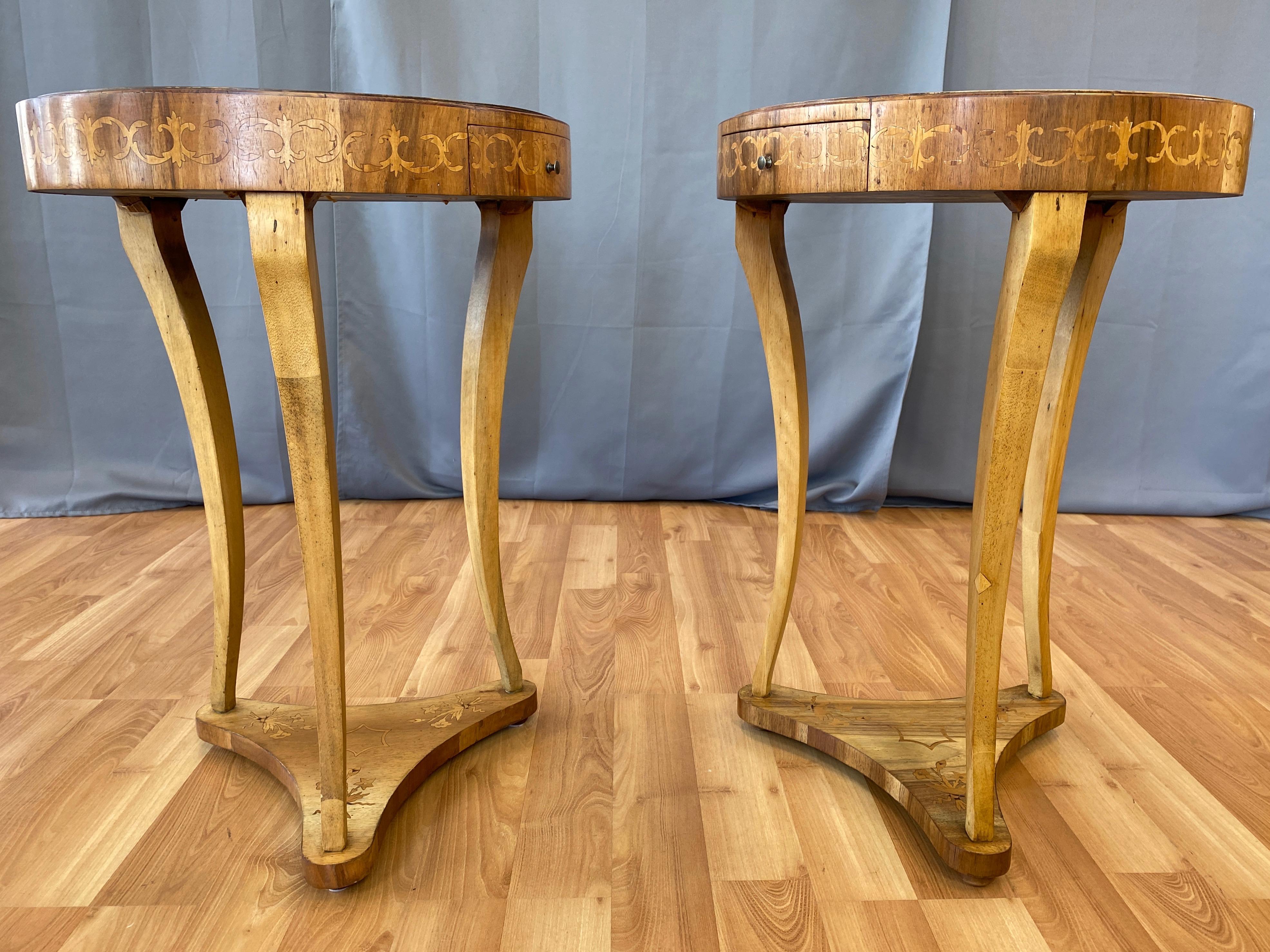 Pair of Biedermeier Style Italian Marquetry Side Tables, 1940s 4