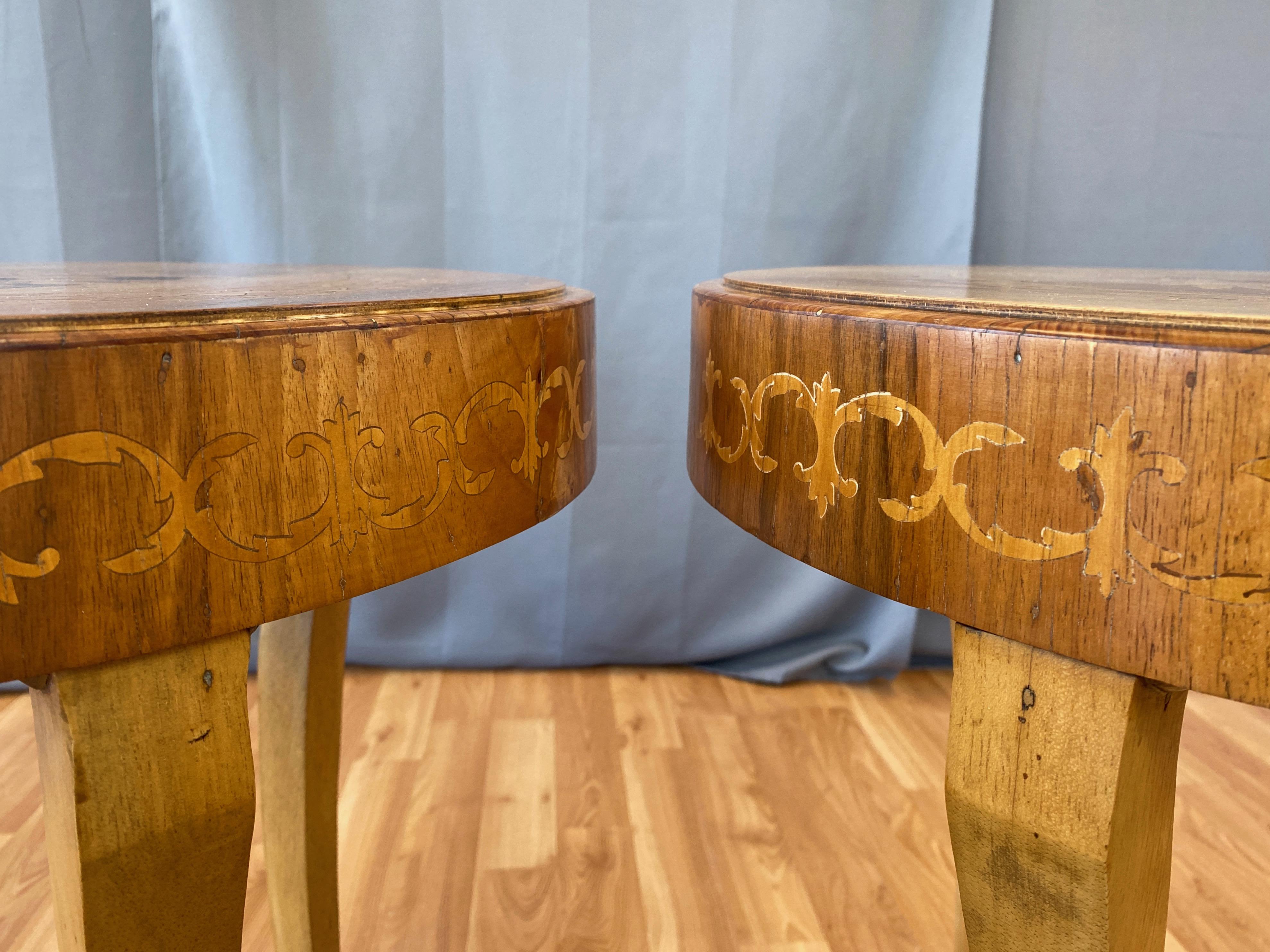 Pair of Biedermeier Style Italian Marquetry Side Tables, 1940s 10