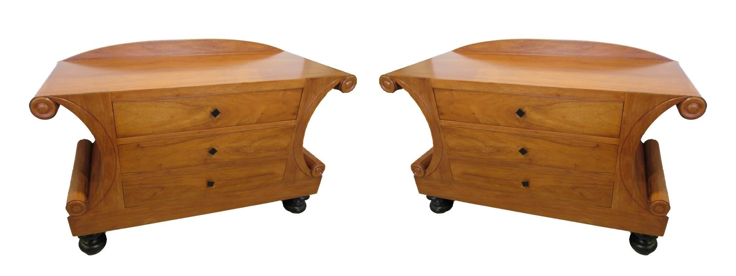 Pair of Biedermeier Style or Art Deco Fruitwood Chests, Style of Josef Danhauser In Excellent Condition For Sale In Hollywood, FL