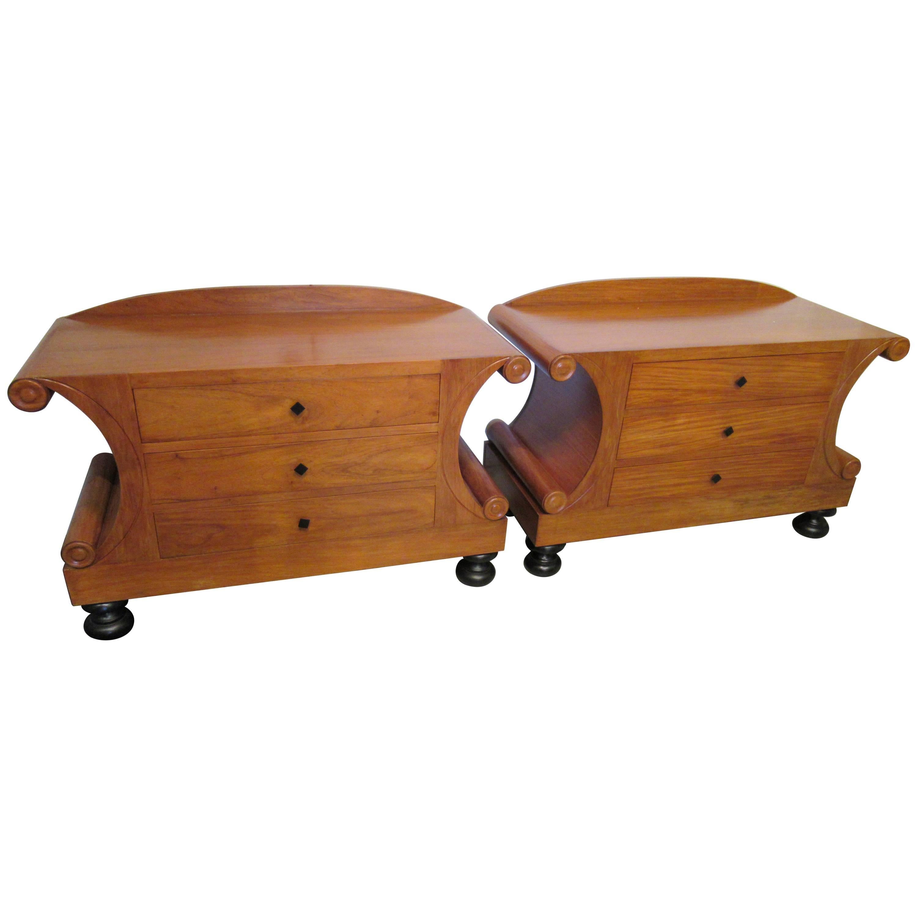 Pair of Biedermeier Style or Art Deco Fruitwood Chests, Style of Josef Danhauser For Sale