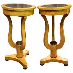 Pair of Biedermeier Style Pedestals with Ebonized Wood Tops, 20th Century