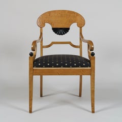 Pair of Biedermeier Style Satin Birchwood and Ebonized Armchairs