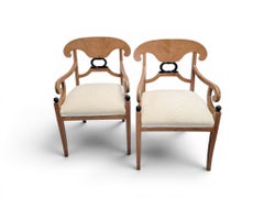 Pair of Biedermeier Style Satinwood and Ebonized Armchairs