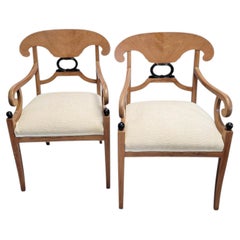 Pair of Biedermeier Style Satinwood and Ebonized Armchairs