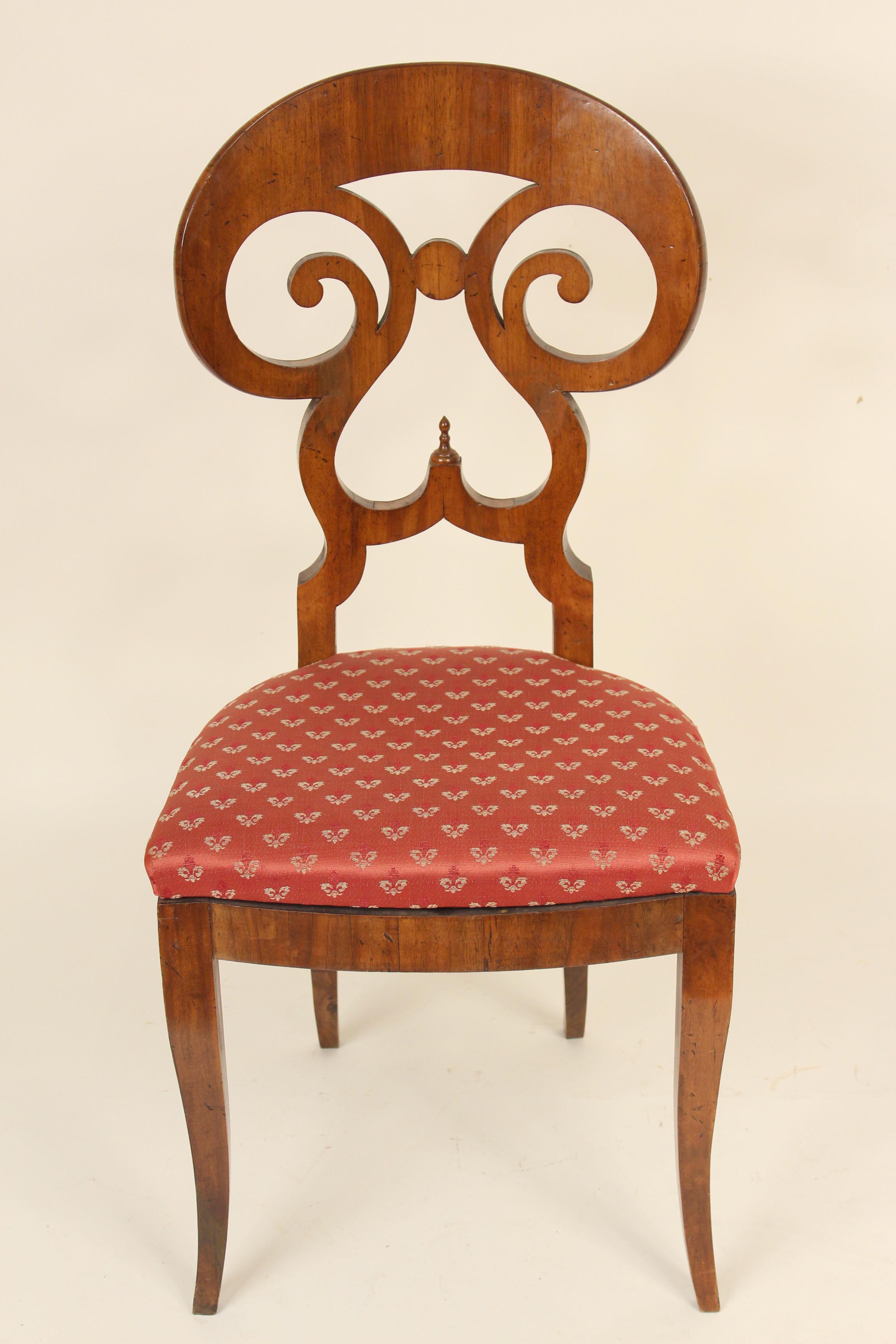 European Pair of Biedermeier Style Walnut Side Chairs