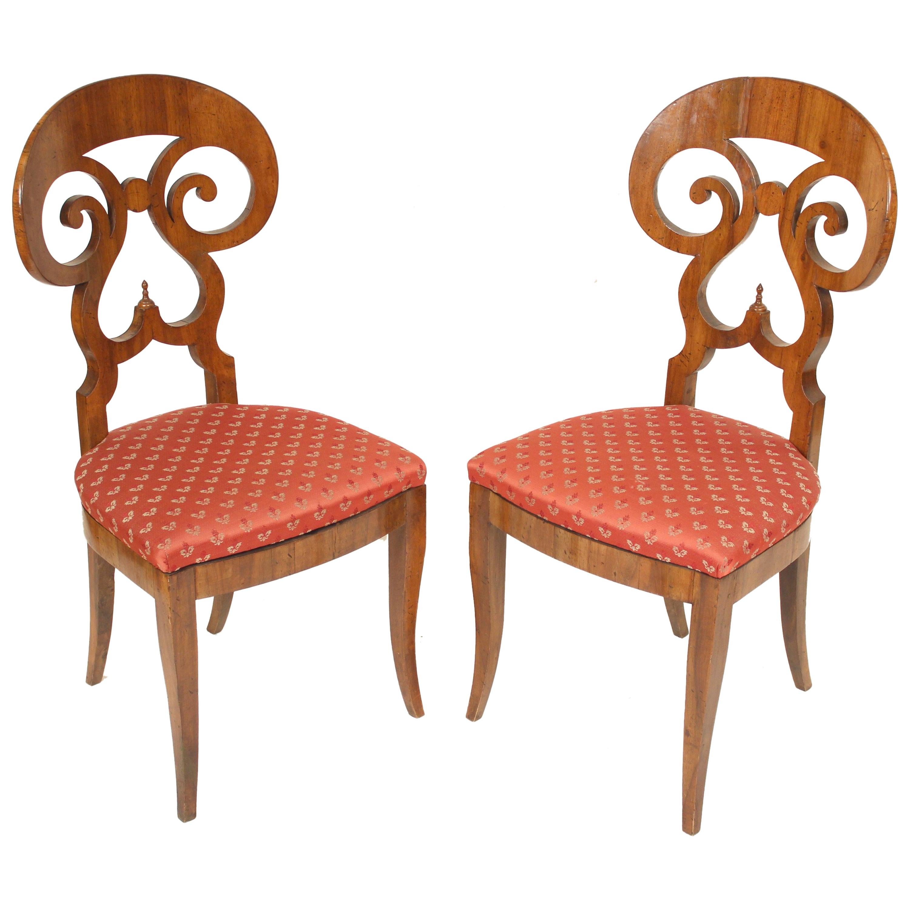 Pair of Biedermeier Style Walnut Side Chairs