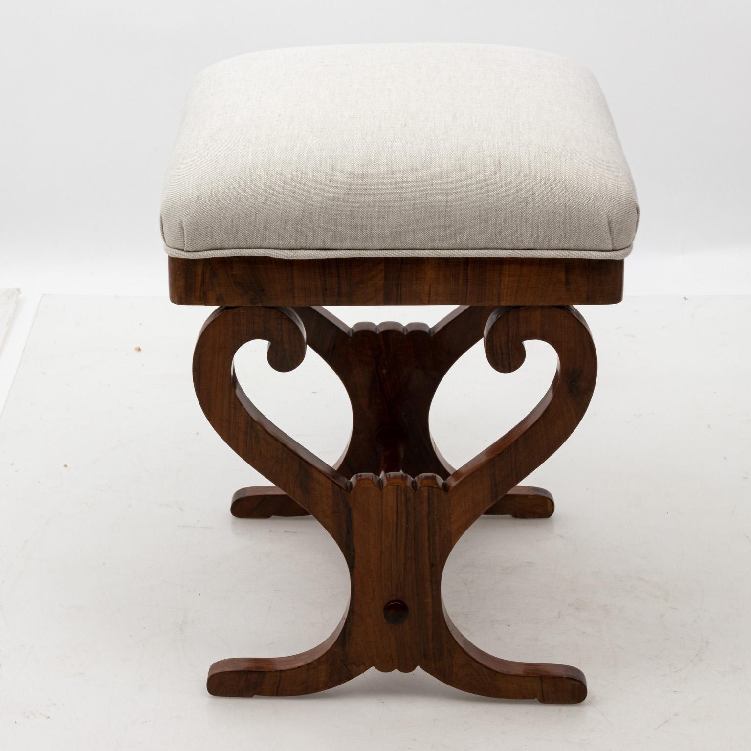 Linen Pair of Biedermeier Upholstered Benches