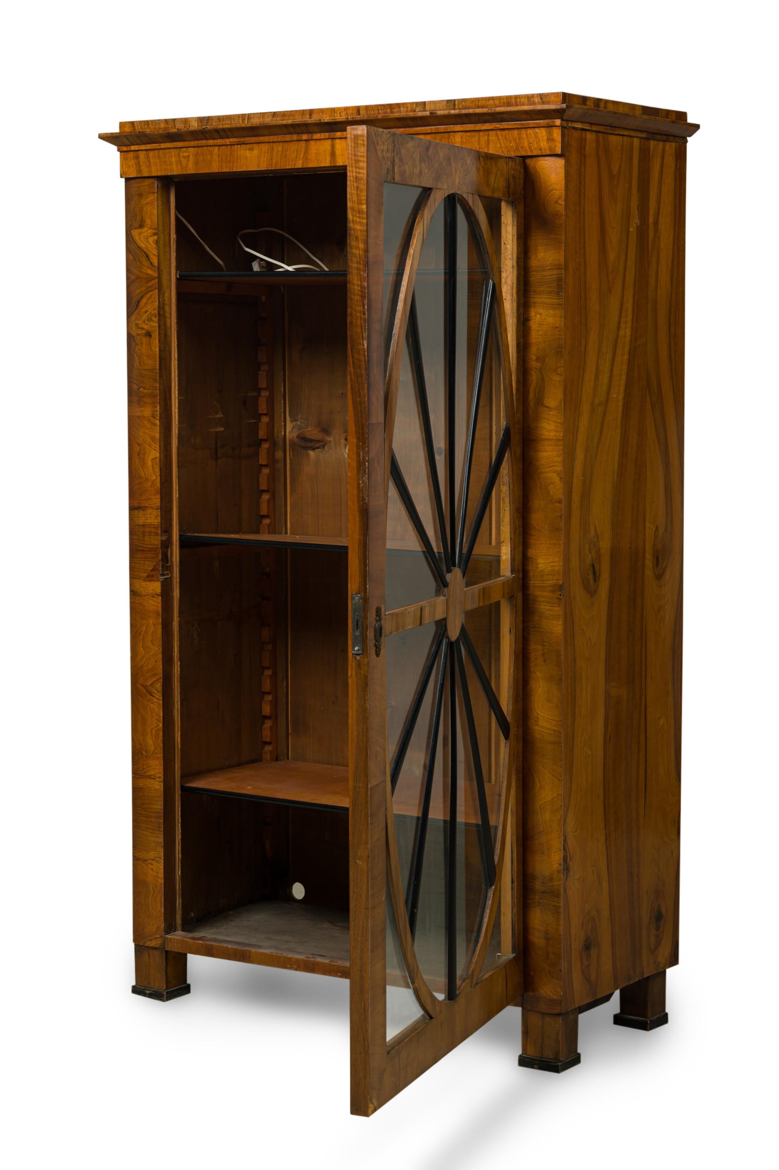 Pair of Biedermeier walnut and Ebonized Wood Glass Door Book Cabinets For Sale 2