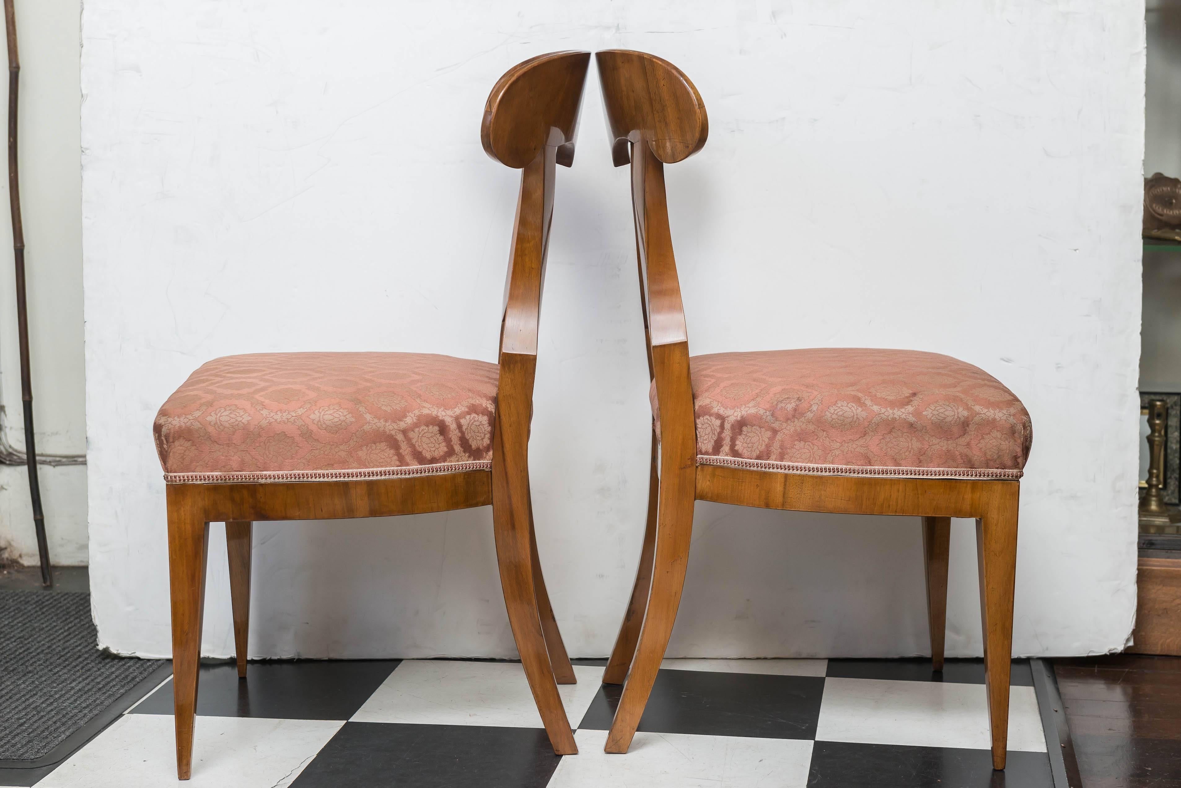 German Pair of Biedermeier Walnut Side Chairs