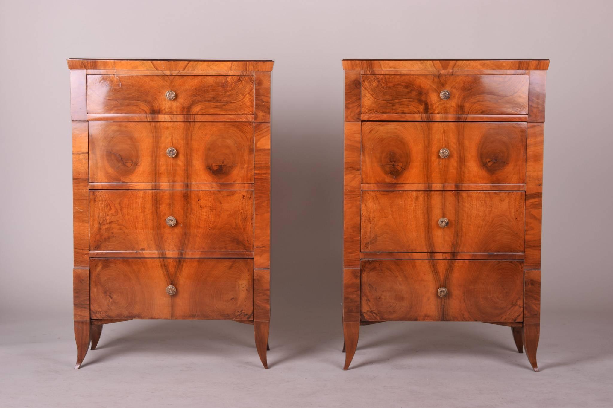 Pair of Biedermeier's commodes
Completely restored. Shellac polish used for the surface. 
Country of origin is Germany from period 1830-1839.