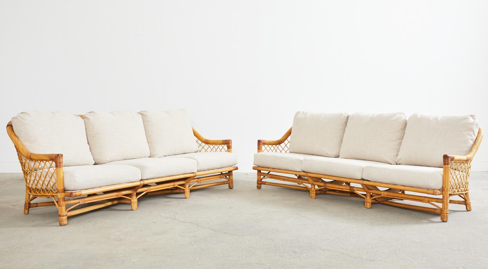 American Pair of Bielecky Brothers Organic Modern Rattan Wicker Sofa