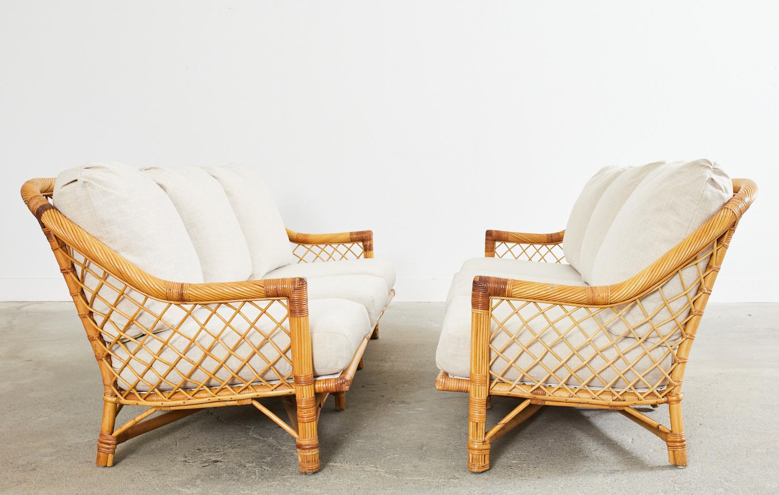 Pair of Bielecky Brothers Organic Modern Rattan Wicker Sofa In Good Condition In Rio Vista, CA