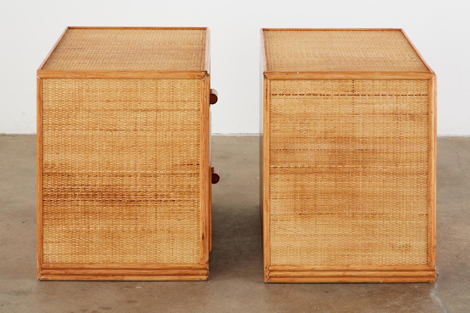 Pair of Bielecky Brothers Raffia Cane Organic Modern Nightstands In Good Condition In Rio Vista, CA