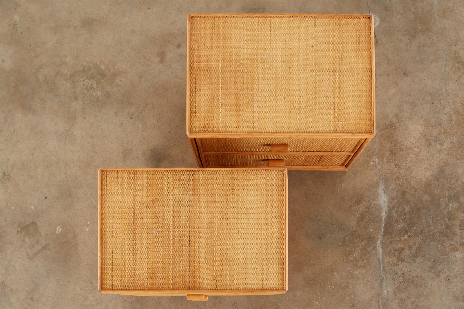 20th Century Pair of Bielecky Brothers Raffia Cane Organic Modern Nightstands