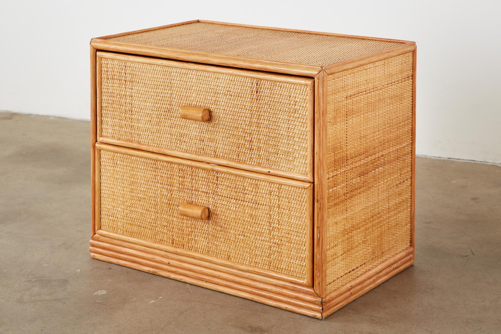 Wood Pair of Bielecky Brothers Raffia Cane Organic Modern Nightstands