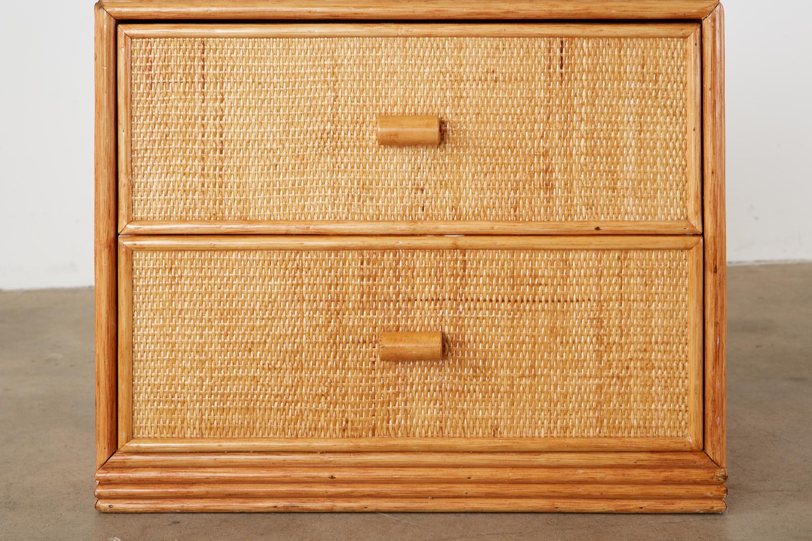 Pair of Bielecky Brothers Raffia Cane Organic Modern Nightstands 1