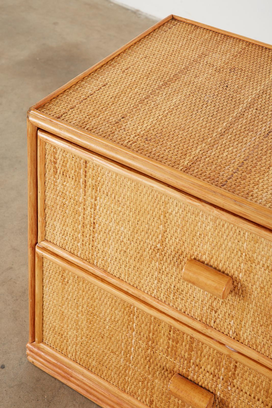 Pair of Bielecky Brothers Raffia Cane Organic Modern Nightstands 2
