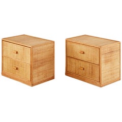 Pair of Bielecky Brothers Raffia Cane Organic Modern Nightstands