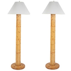 Pair of Bielecky Brothers Rattan Floor Lamps