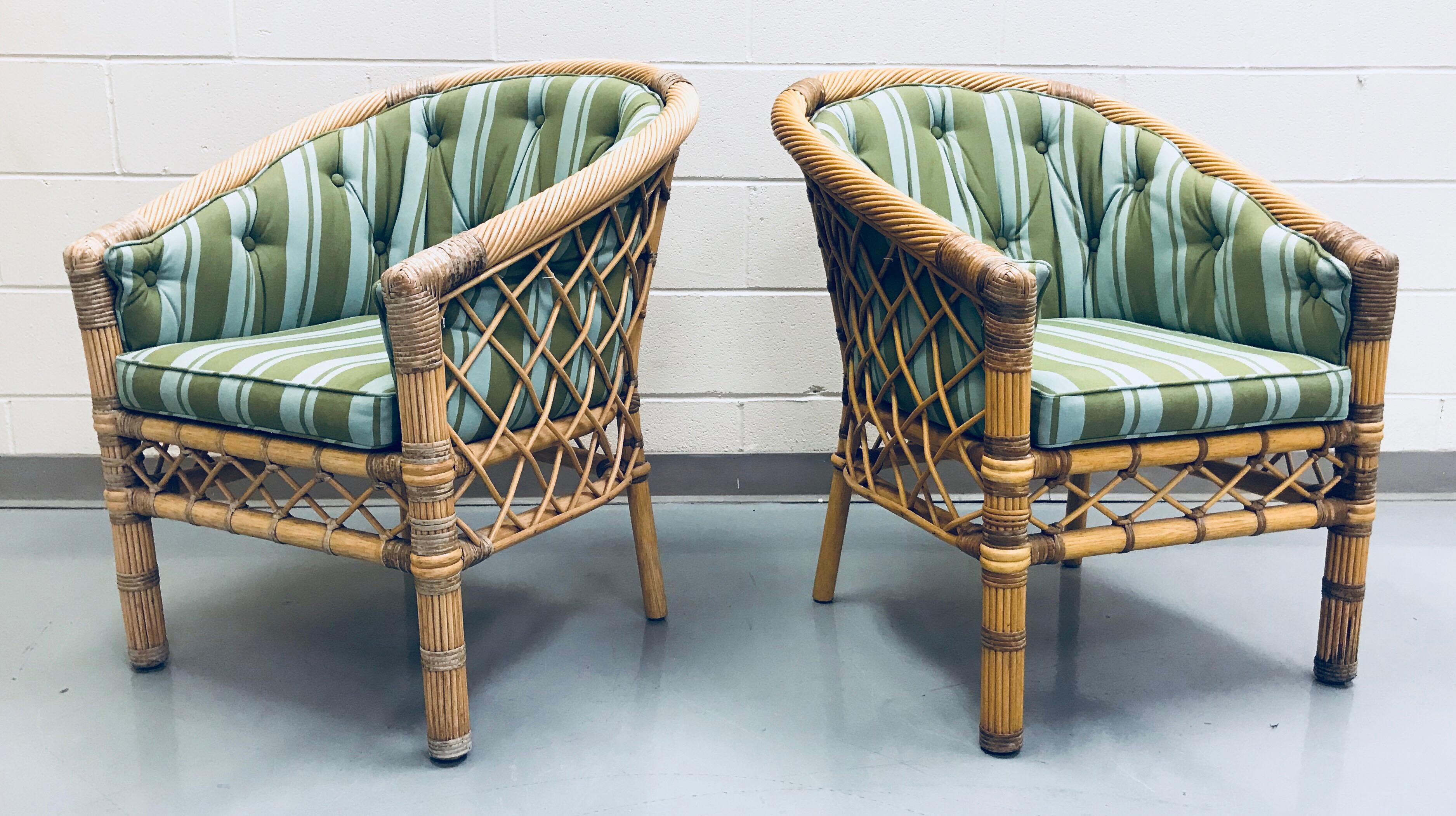 American Pair of Bielecky Brothers Rattan Wicker Armchairs