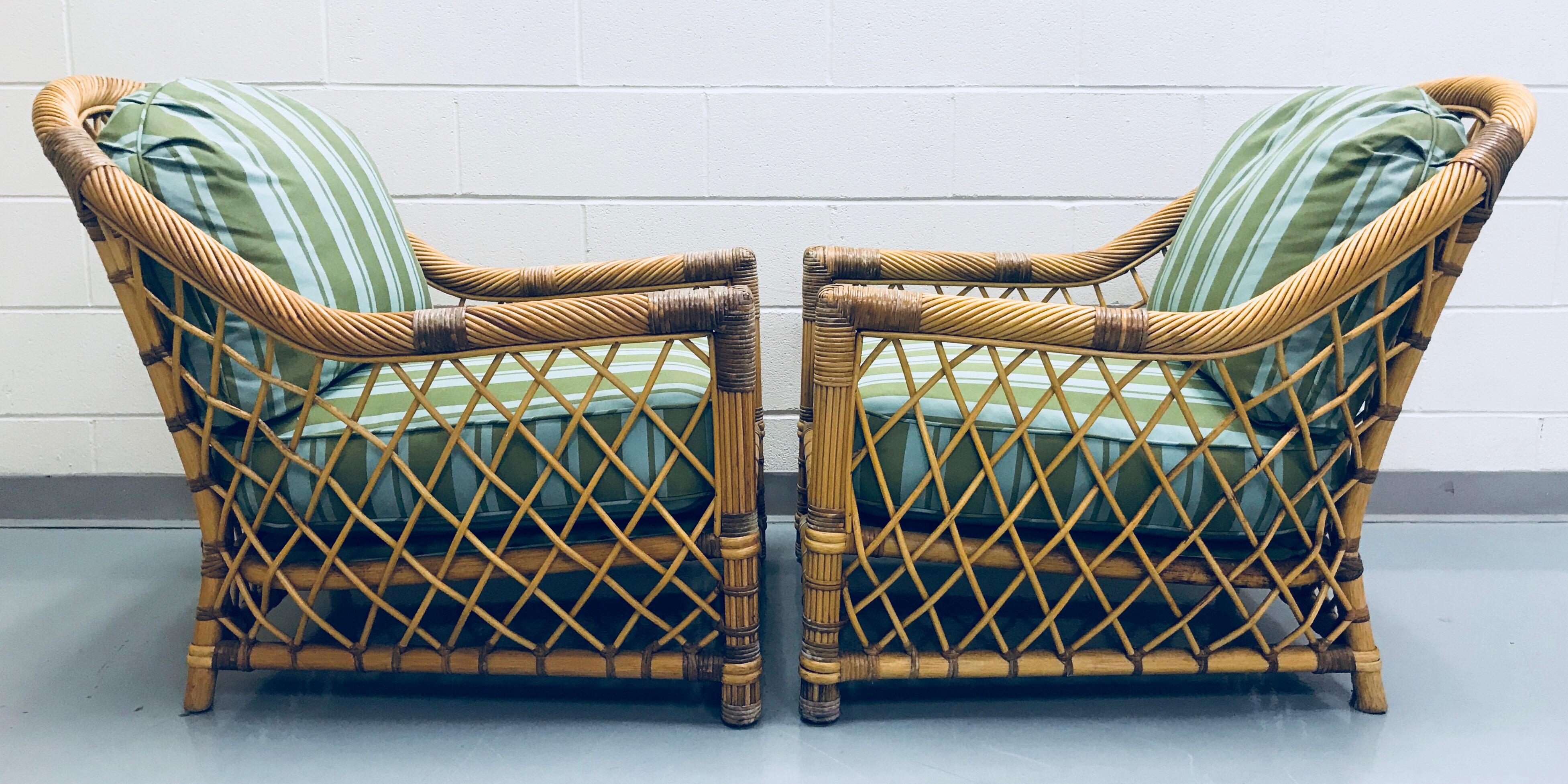 Pair of Bielecky Brothers rattan and wicker lounge chairs, USA, 1980s.