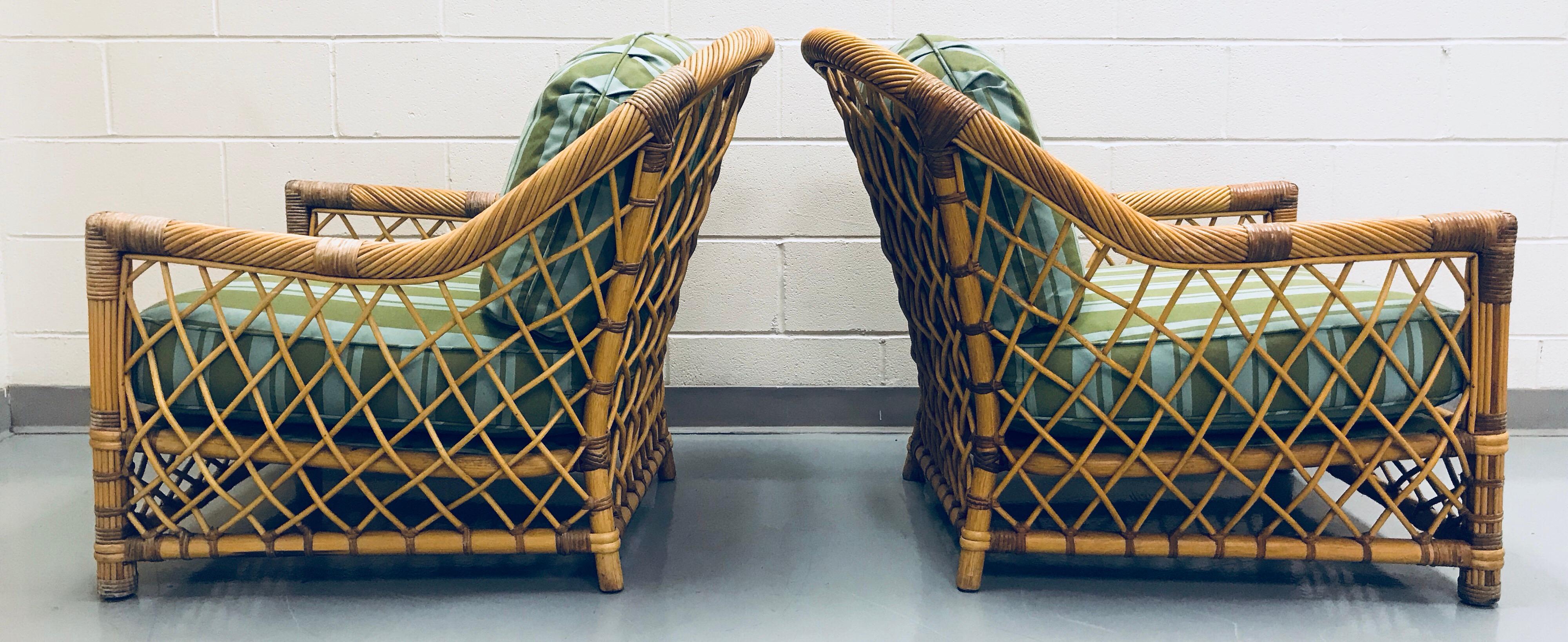 American Pair of Bielecky Brothers Rattan Wicker Lounge Chairs