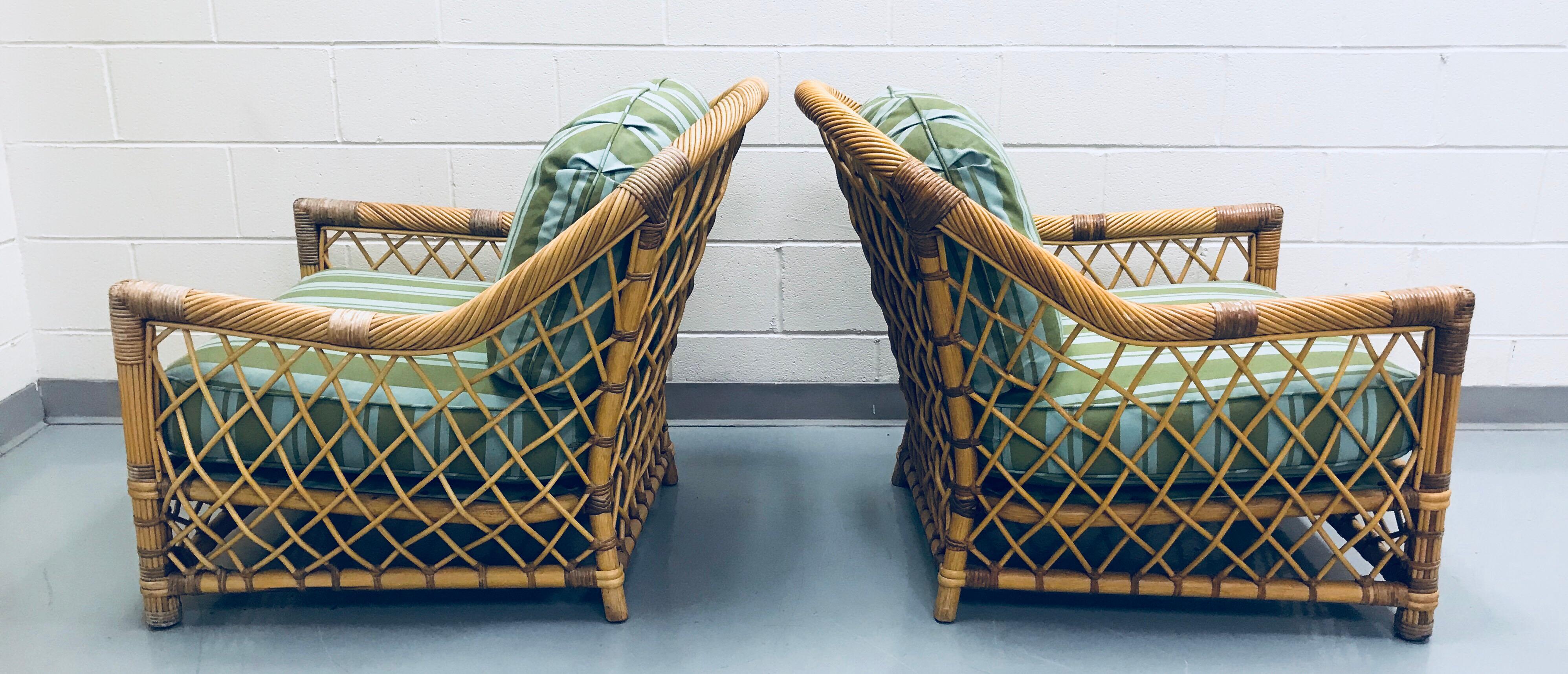 Pair of Bielecky Brothers Rattan Wicker Lounge Chairs In Good Condition In Lake Success, NY