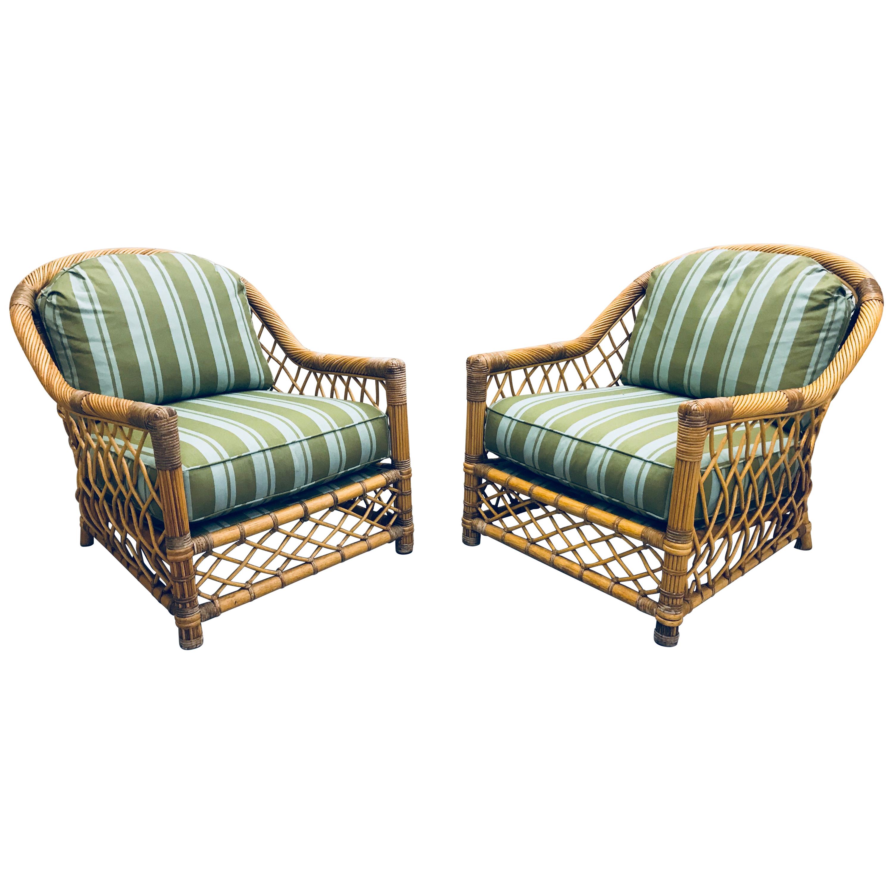 Pair of Bielecky Brothers Rattan Wicker Lounge Chairs