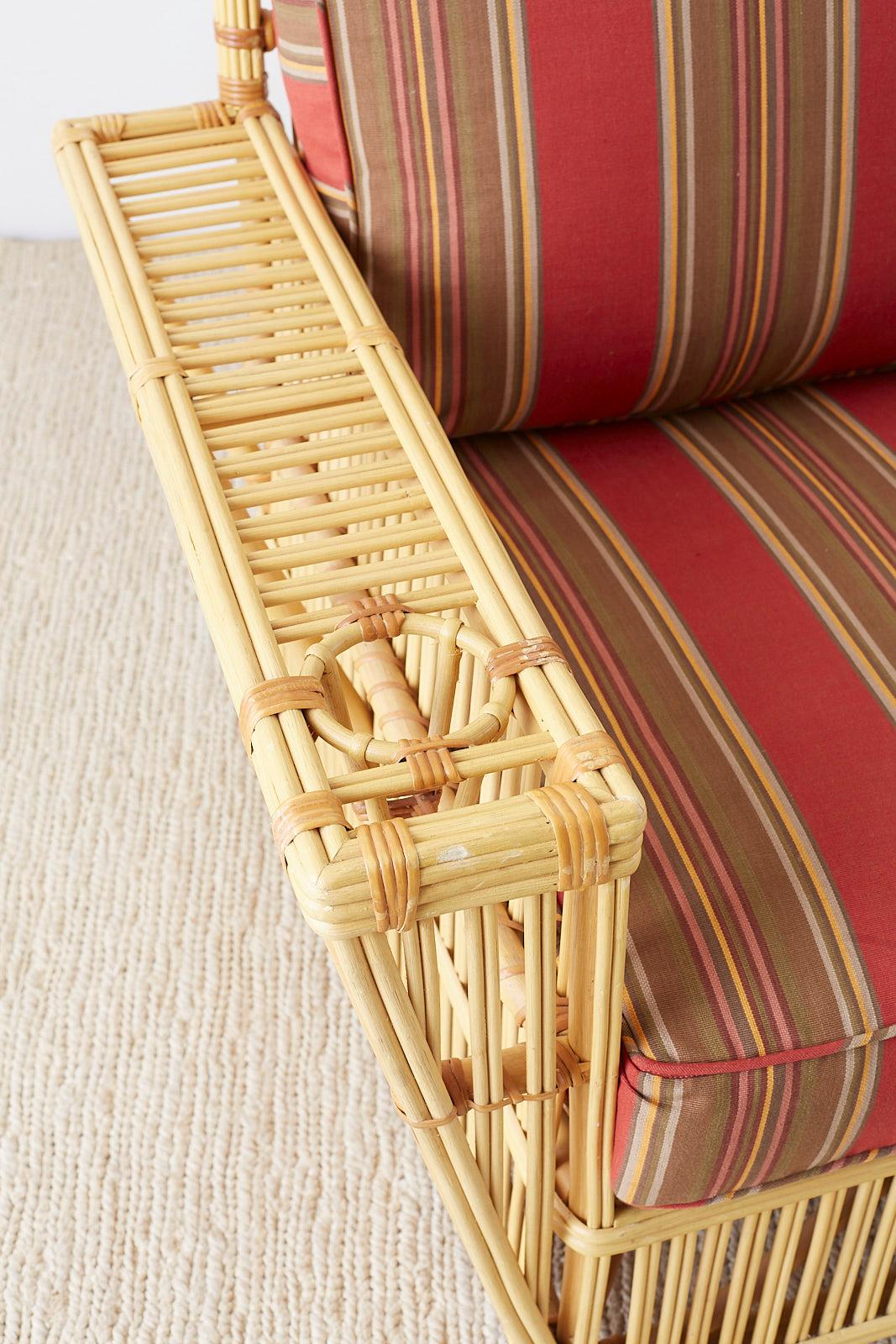 Bamboo Pair of Bielecky Stick Wicker Rattan President Lounge Chairs