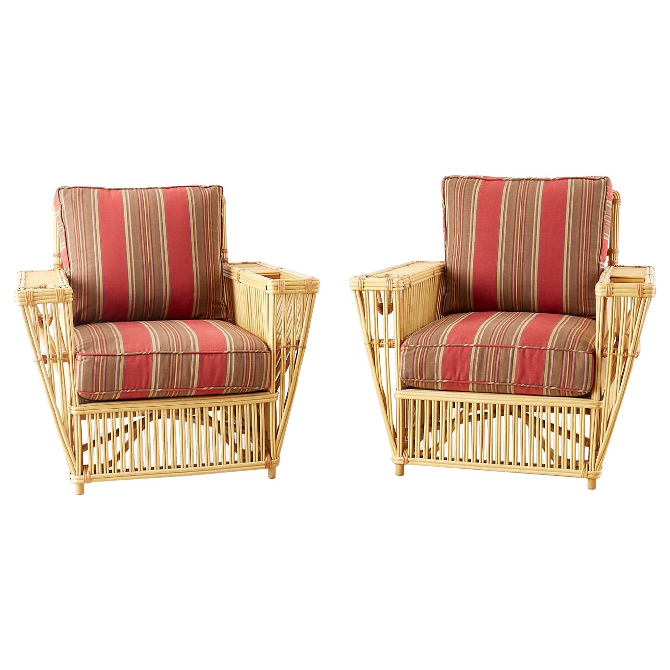 Fantastic pair of art deco style President's armchairs or lounge chairs made by Bielecky Brothers New York. These famous chairs got their name from use on presidential yachts from the early 20th century. Painstakingly made by hand by third