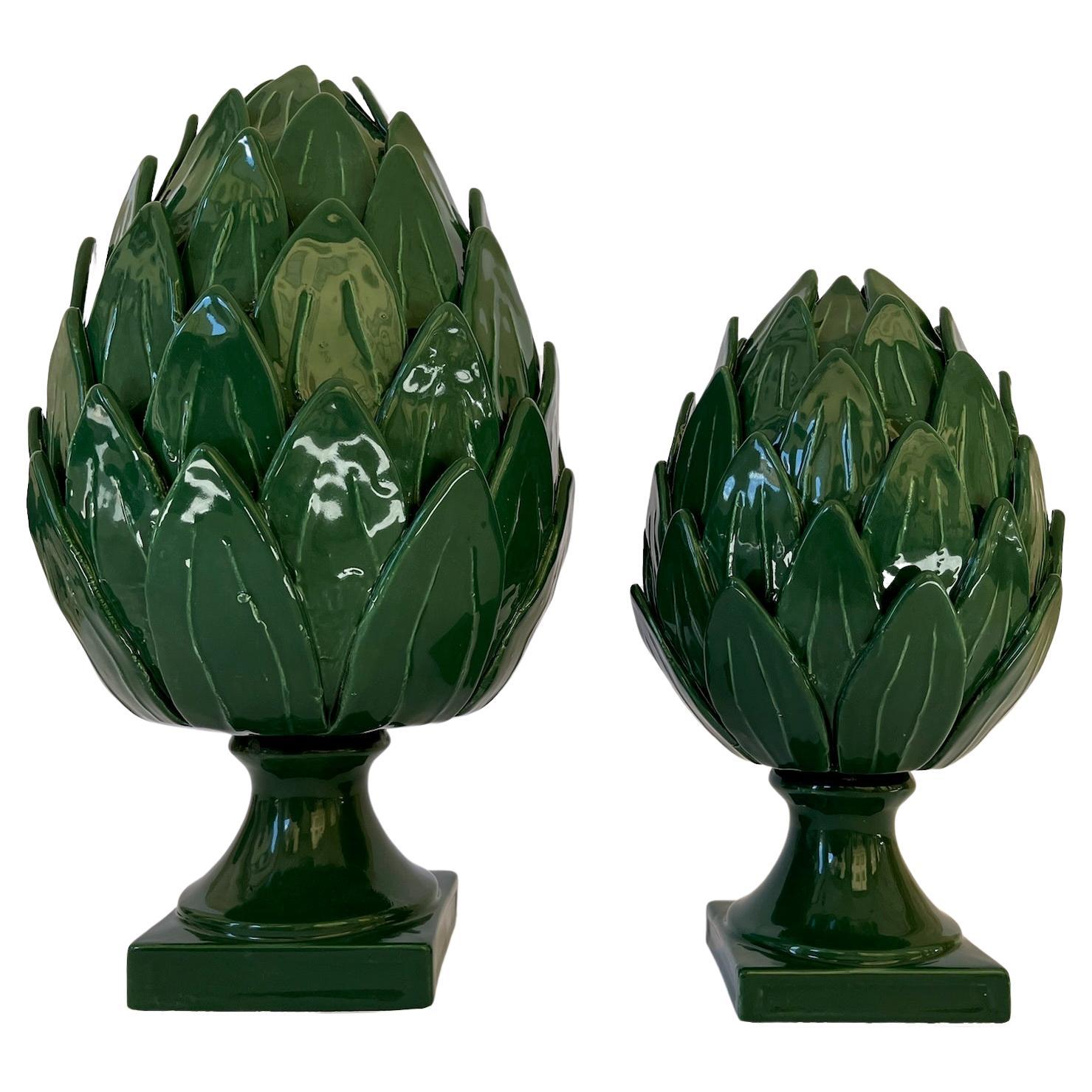 Pair of Big and Small Green Artichokes For Sale