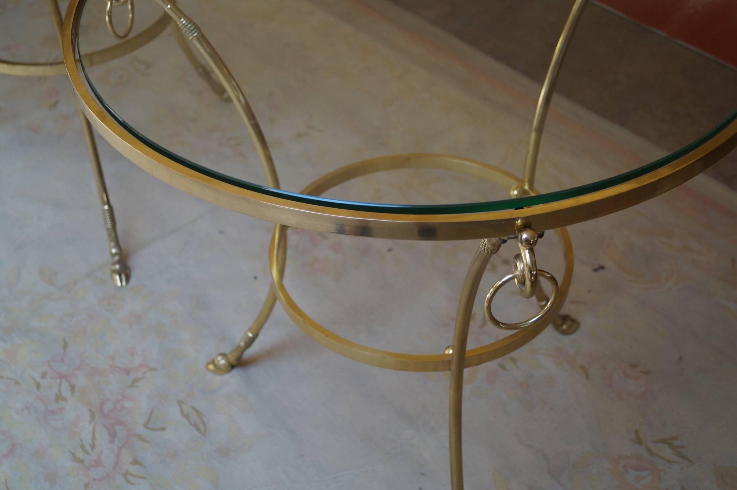 French Pair of Big Brass Gueridon Occasional Tables Attributed to Maison Jansen