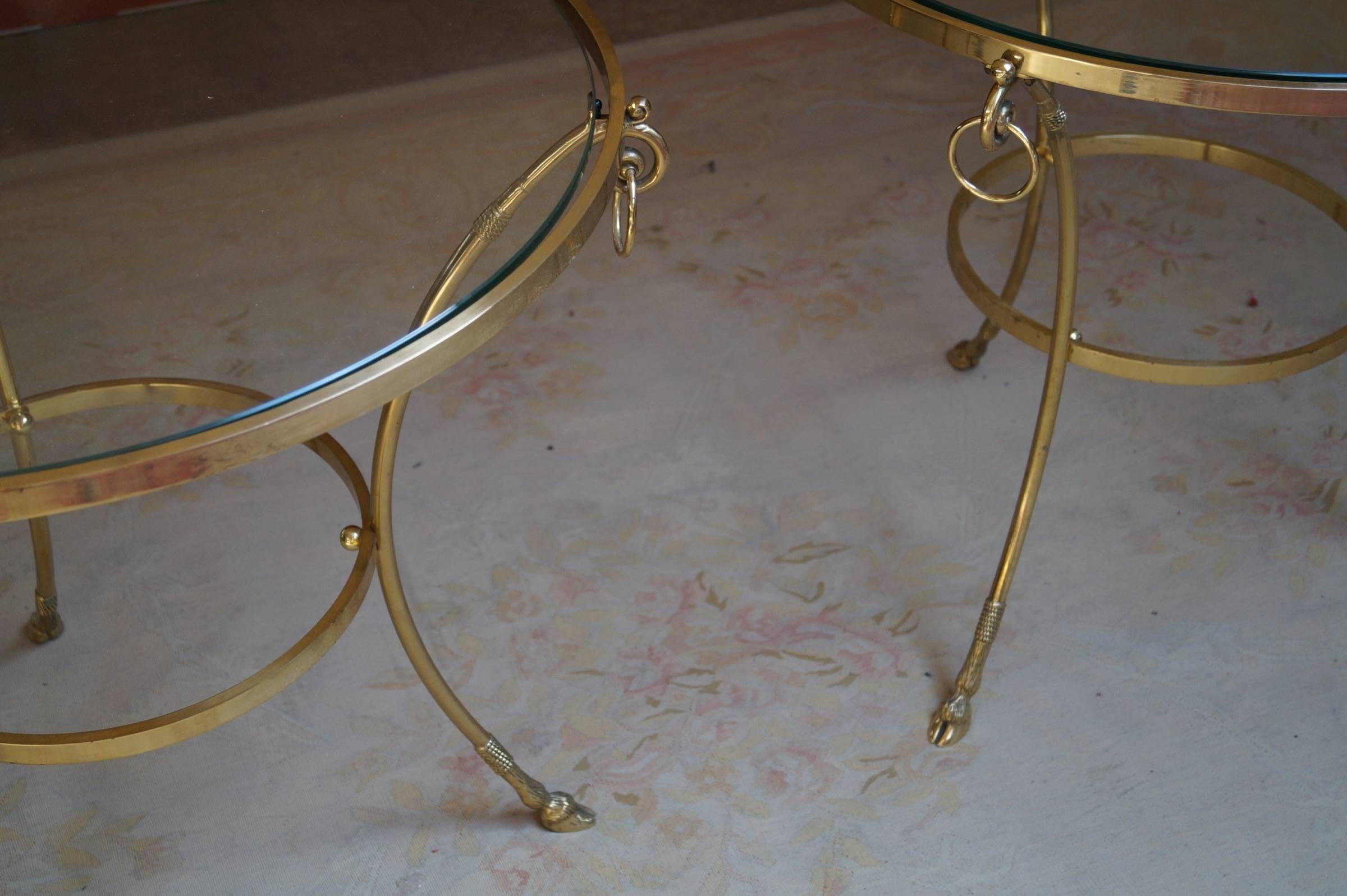 20th Century Pair of Big Brass Gueridon Occasional Tables Attributed to Maison Jansen