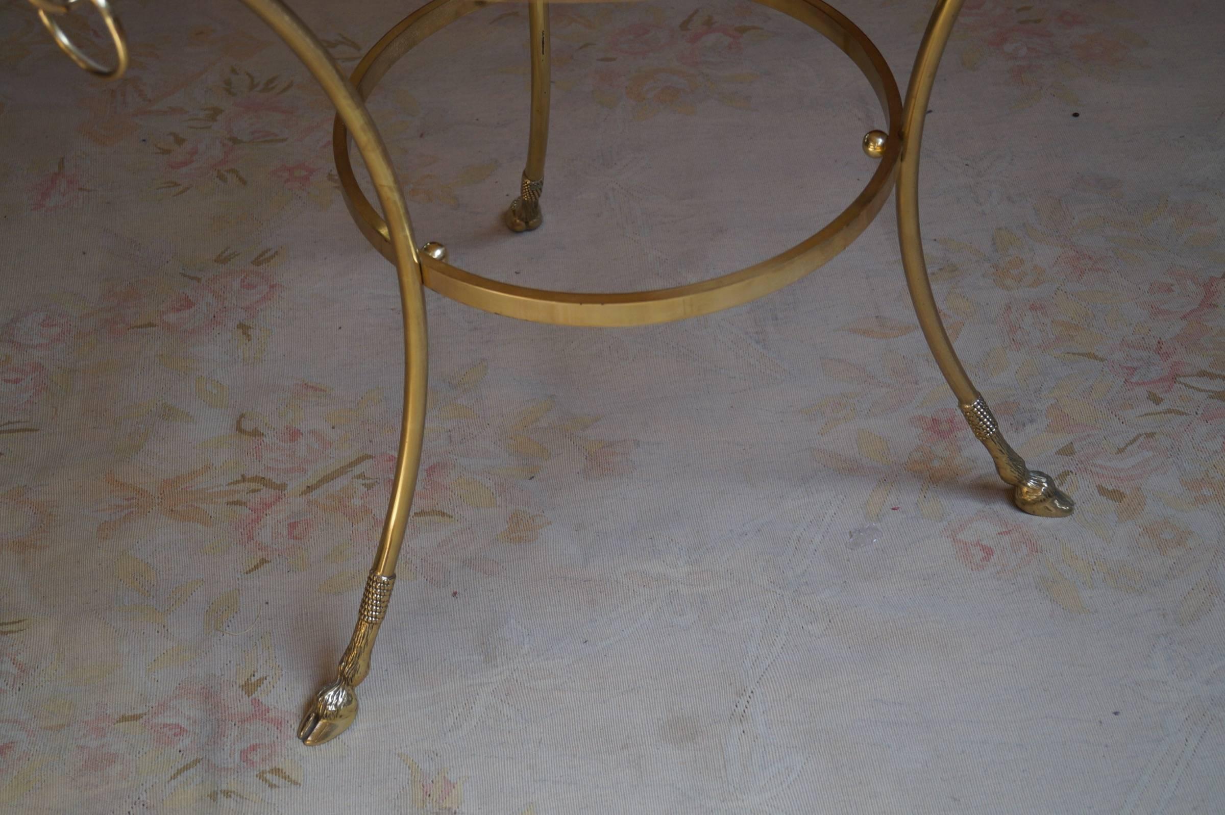 Pair of Big Brass Gueridon Occasional Tables Attributed to Maison Jansen 1