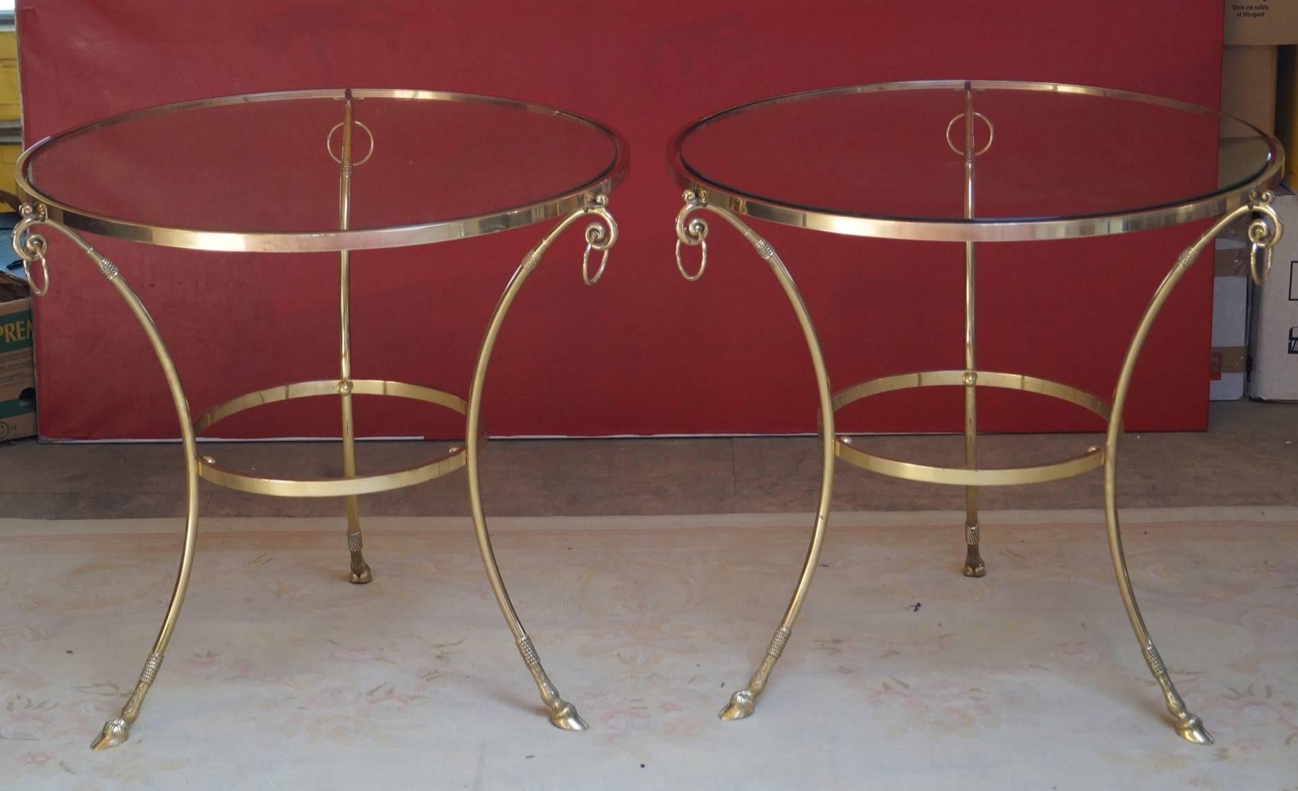 Pair of Big Brass Gueridon Occasional Tables Attributed to Maison Jansen 2