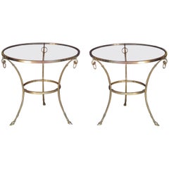 Pair of Big Brass Gueridon Occasional Tables Attributed to Maison Jansen