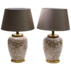 Pair of Big Ceramic Mid-Century Modern Table Lamps with Marbling, the 1970s