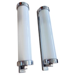Pair of Big Chrome milk glass  Bauhaus / Functionalist Wall Lamps - 1930s