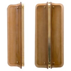Pair of Large Curved Amber Murano Glass and Brass Wall Sconces