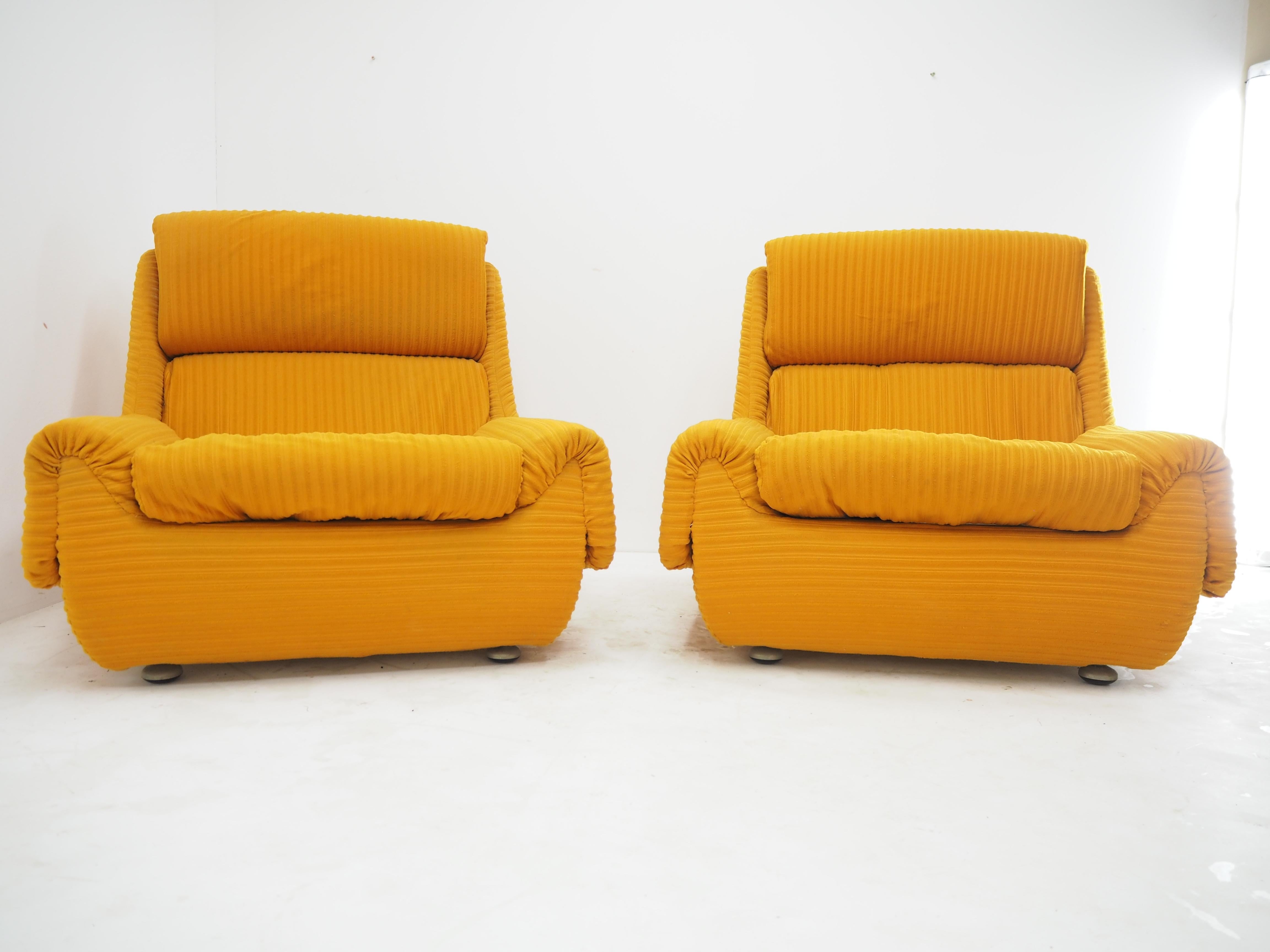 Large representative armchairs model ATLANTIS made by Jitona Sobeslav in 1970s. 
-in good original condition
no damages
from polystyrene and fabric
Shipping quote on request.