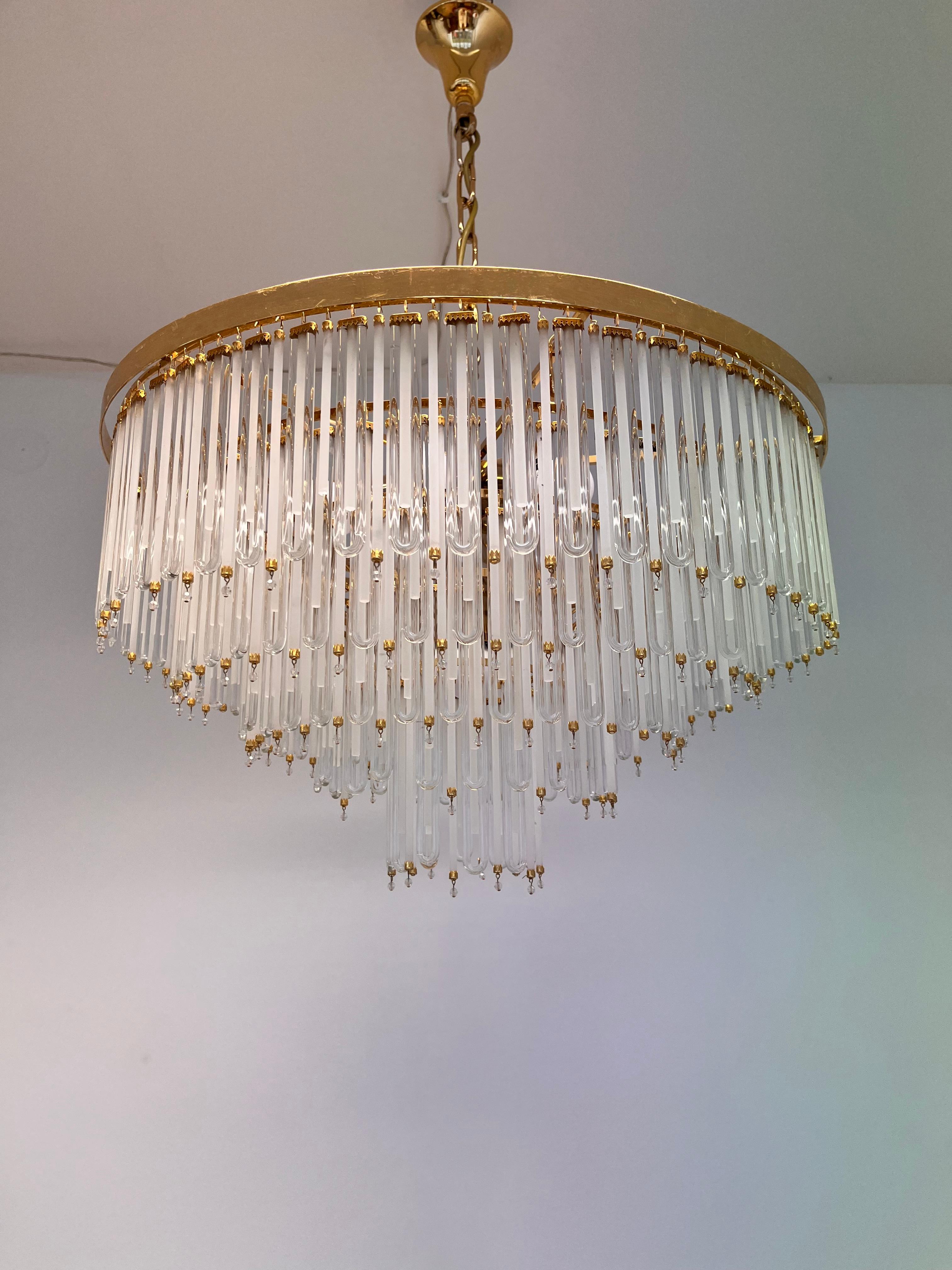20th Century Pair of Big design XXL glass brass austrian chandeliers - 1980s For Sale