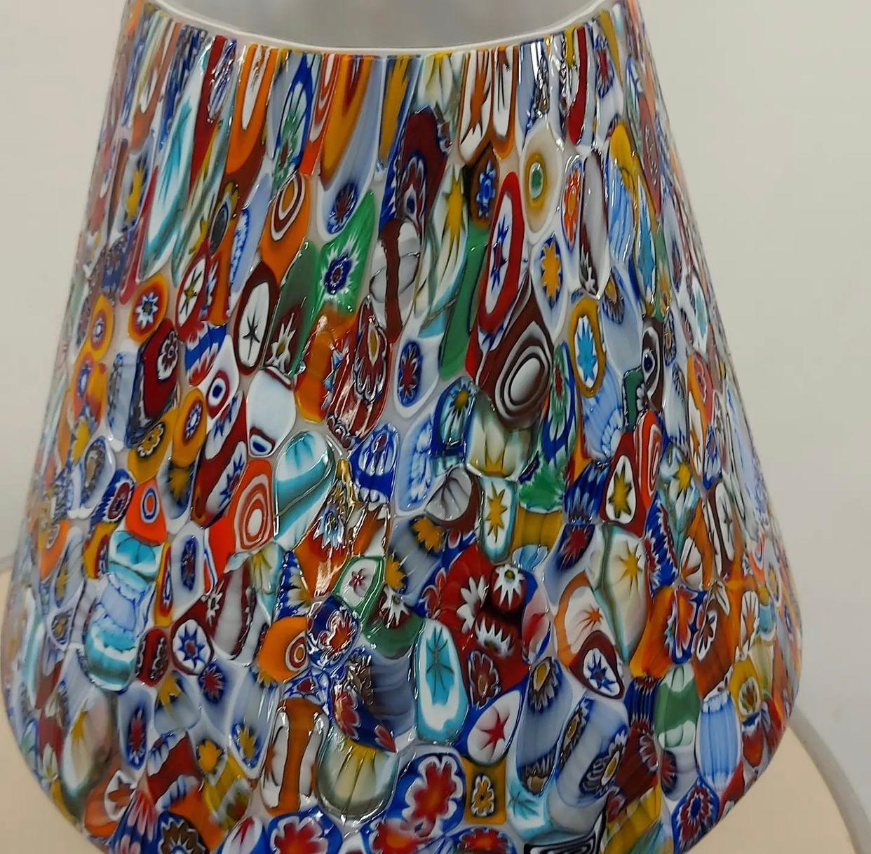 Pair of Big Hancrafted Murano Table Lamps Murrine Millefiori Decor, Italy 2000's For Sale 4